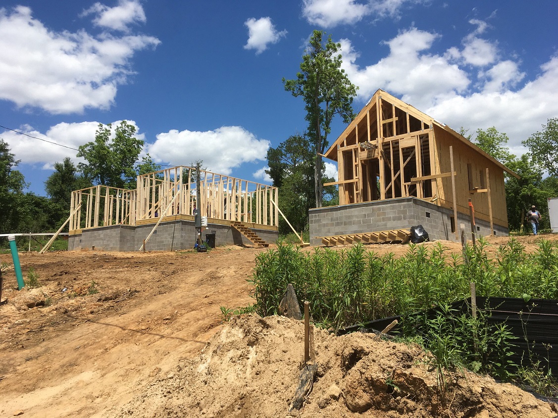 Construction progress of Front Porch Initiative homes at Chipola Street Development in Marianna, Florida. (Image by Rural Studio)