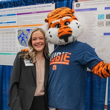 Victoria Stack with Auburn University mascot Aubie the Tiger