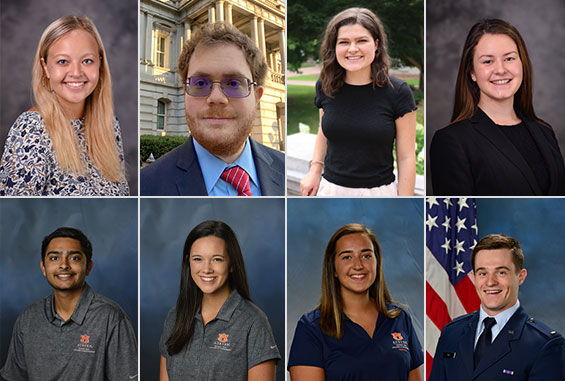 from left to right, top to bottom: Allison Foster, Andrew Miller, Regan Moss, Jordan Windham, Shivam Patel, Madeline Ellison, Emily Schramek and Daniel “Trey” Sims III