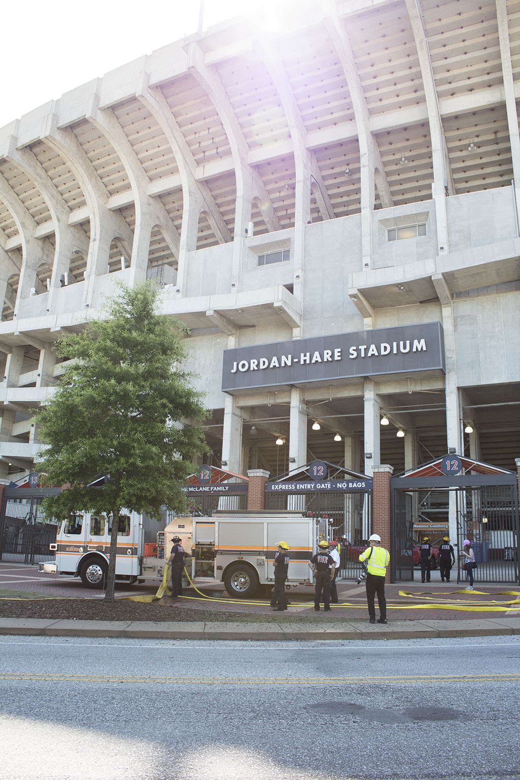 Auburn Fire division doing special fire-safety training at Jordan-Hare