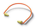 Hearing Band Ear plugs connected to a flexible band that can be worn around the neck when not needed.